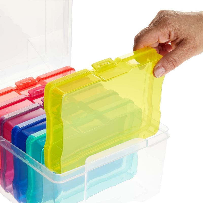 Paper Junkie Photo Storage Box - 4 x 6 in Clear Plastic & 6 Multicolor Inner Cases - Snap-Close Photo Storage Containers & Sticker Box - Image 5